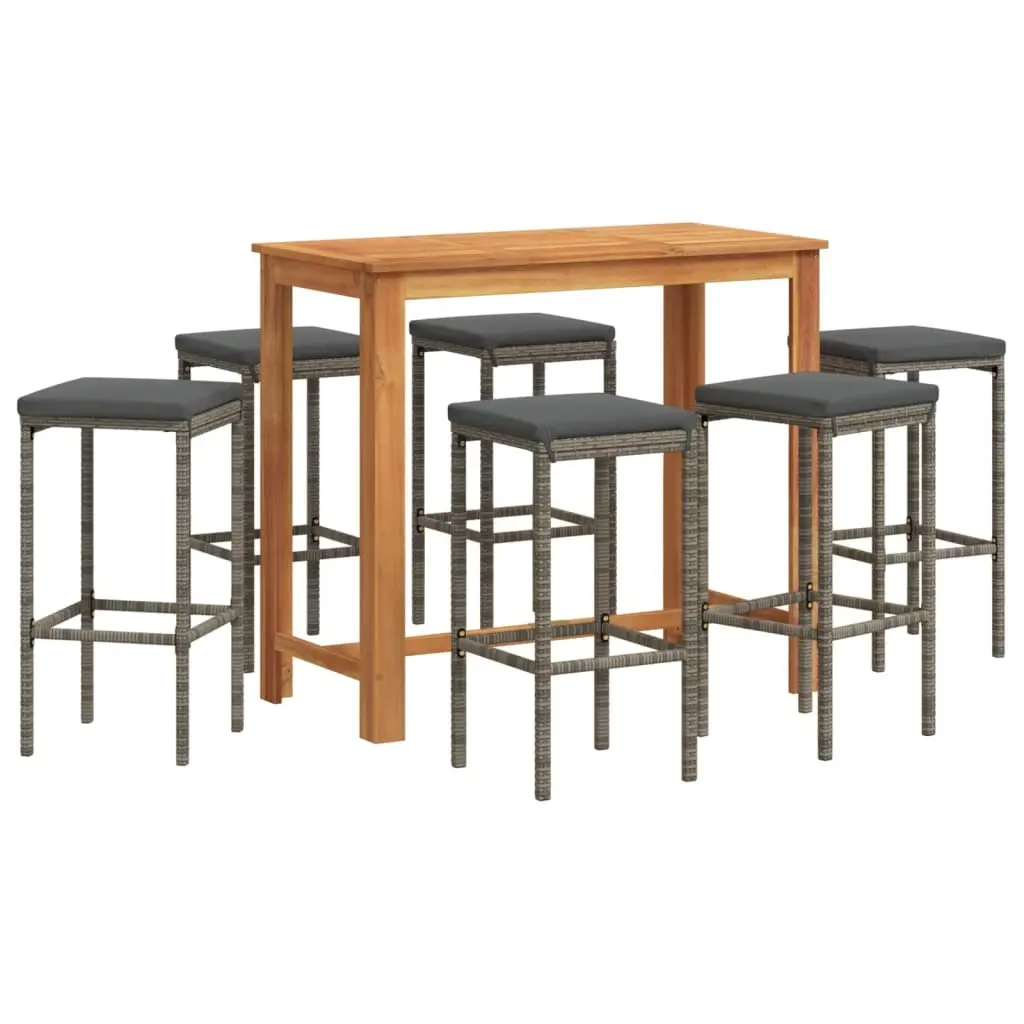 7 Piece Garden Bar Set Grey Solid Wood Acacia and Poly Rattan 3295287 - Furniture