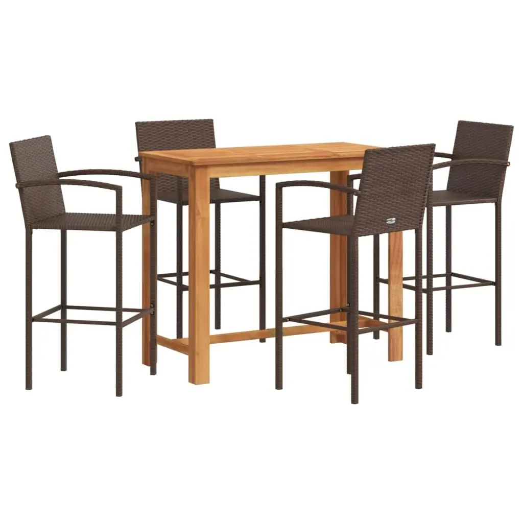 5 Piece Garden Bar Set Brown Solid Wood Acacia and Poly Rattan 3295288 - Furniture