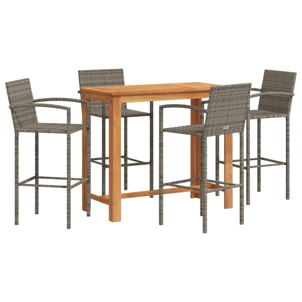 5 Piece Garden Bar Set Grey Solid Wood Acacia and Poly Rattan 3295290 - Furniture