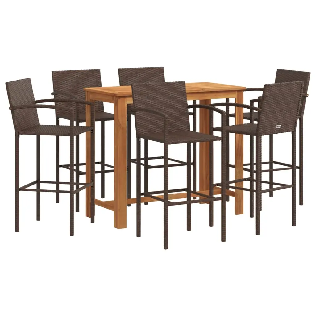 7 Piece Garden Bar Set Brown Solid Wood Acacia and Poly Rattan 3295291 - Furniture