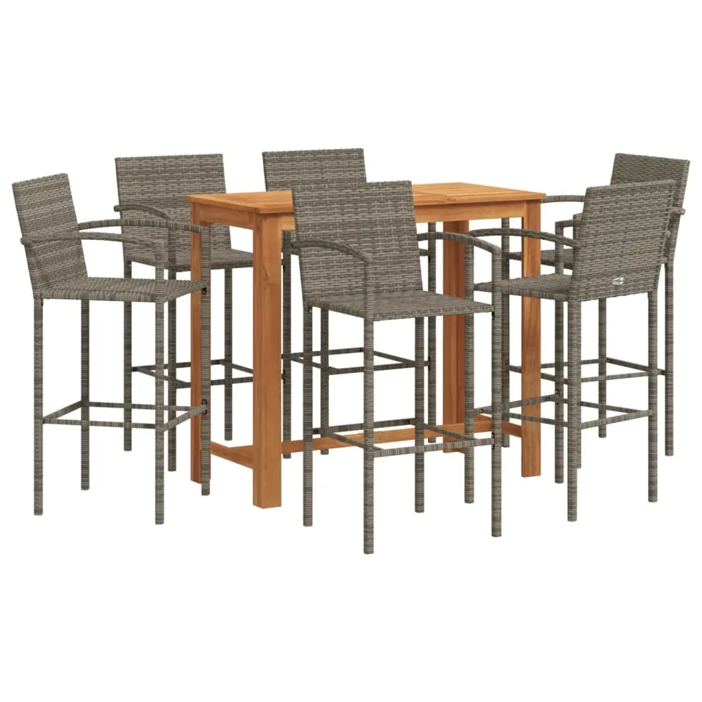 7 Piece Garden Bar Set Grey Solid Wood Acacia and Poly Rattan 3295293 - Furniture