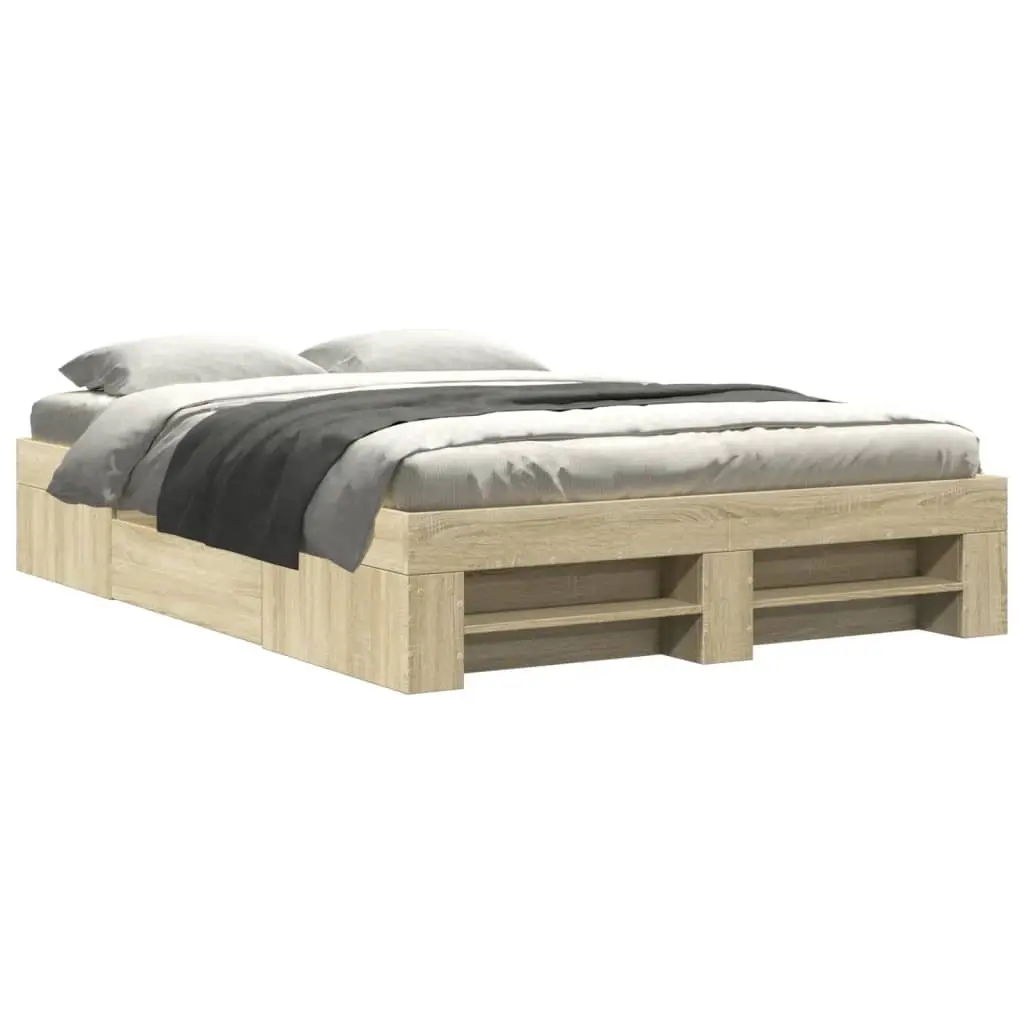 Bed Frame without Mattress Sonoma Oak 135x190 cm Engineered Wood 3295508 - Furniture