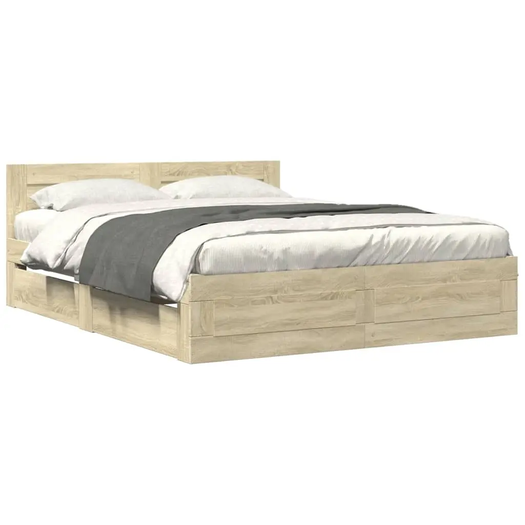 Bed Frame with Headboard without Mattress Sonoma Oak 150x200 cm 3295557 - Furniture