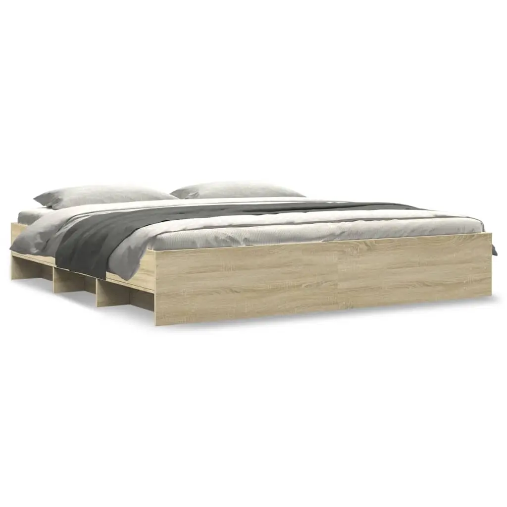 Bed Frame without Mattress Sonoma Oak 183x203 cm King Engineered Wood 3295634 - Furniture