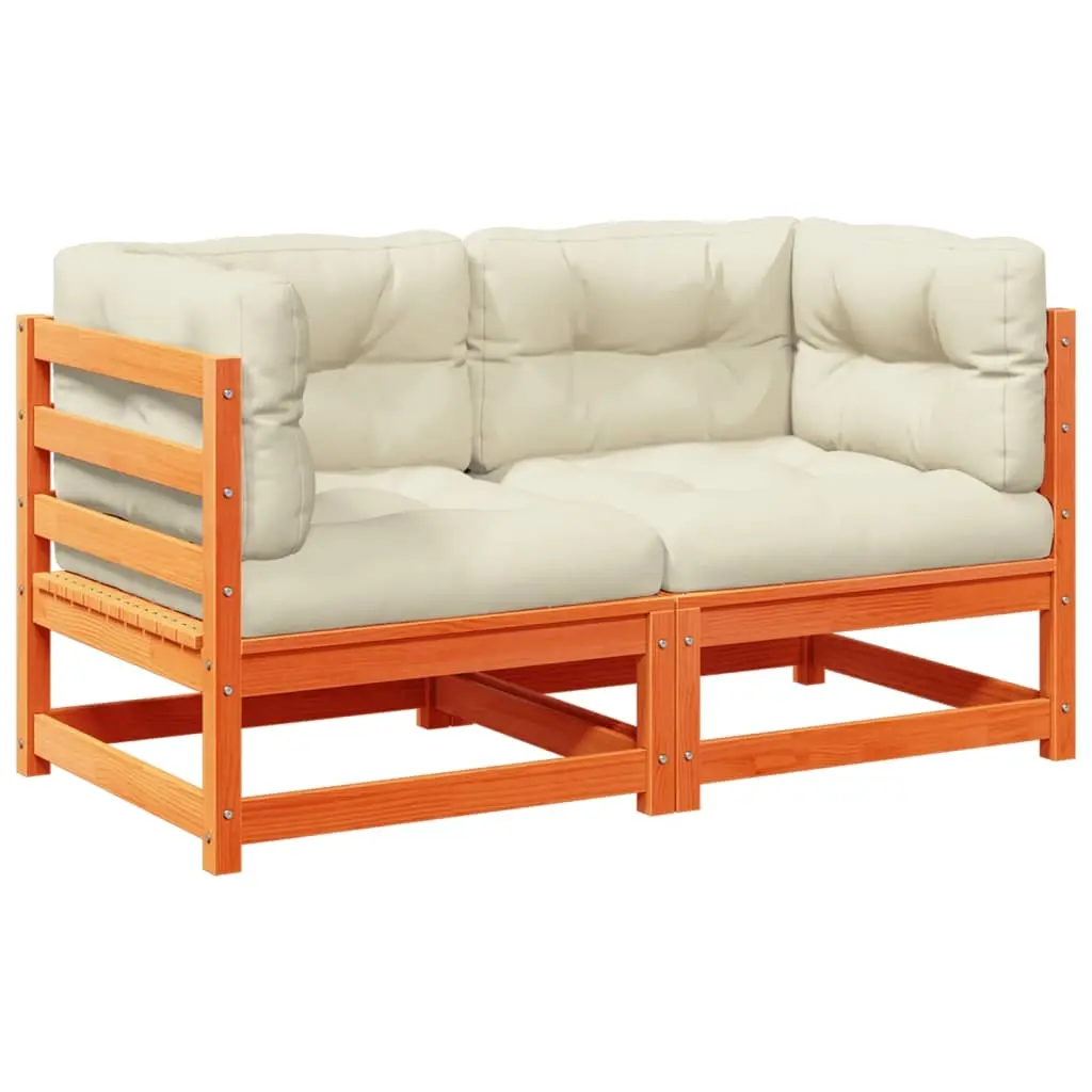 2 Piece Garden Sofa Set with Cushions Wax Brown Solid Wood Pine 3295827 - Furniture