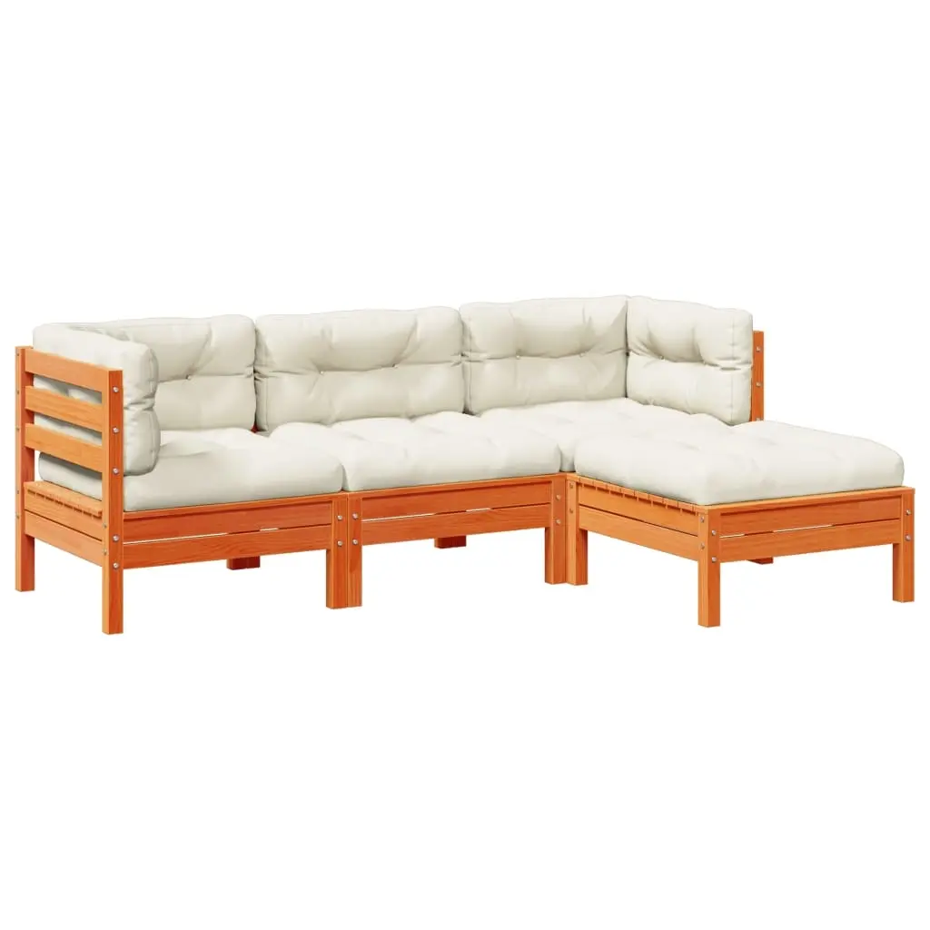 4 Piece Garden Sofa Set with Cushions Wax Brown Solid Wood Pine 3299381 - Furniture