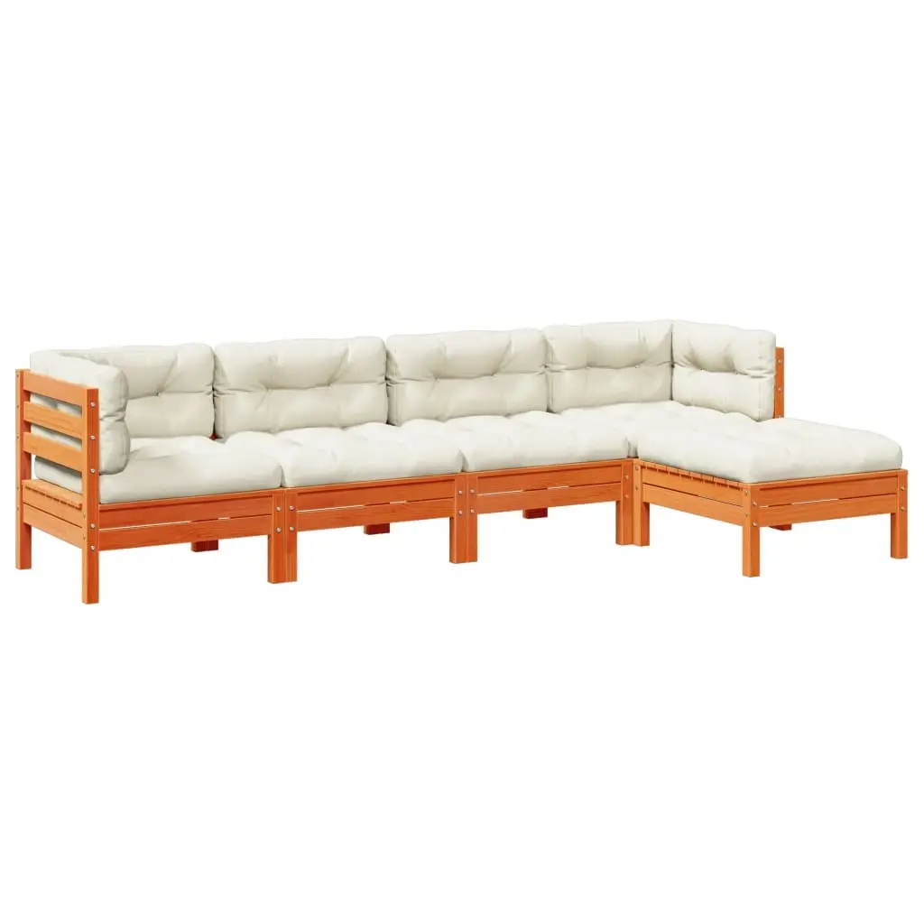 5 Piece Garden Sofa Set with Cushions Wax Brown Solid Wood Pine 3299393 - Furniture