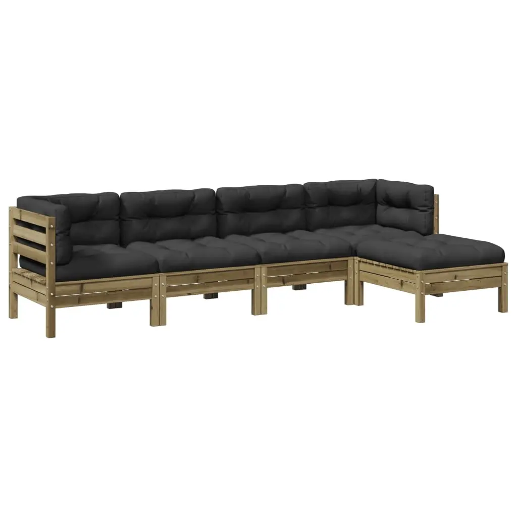 5 Piece Garden Sofa Set with Cushions Impregnated Wood Pine 3299395 - Furniture