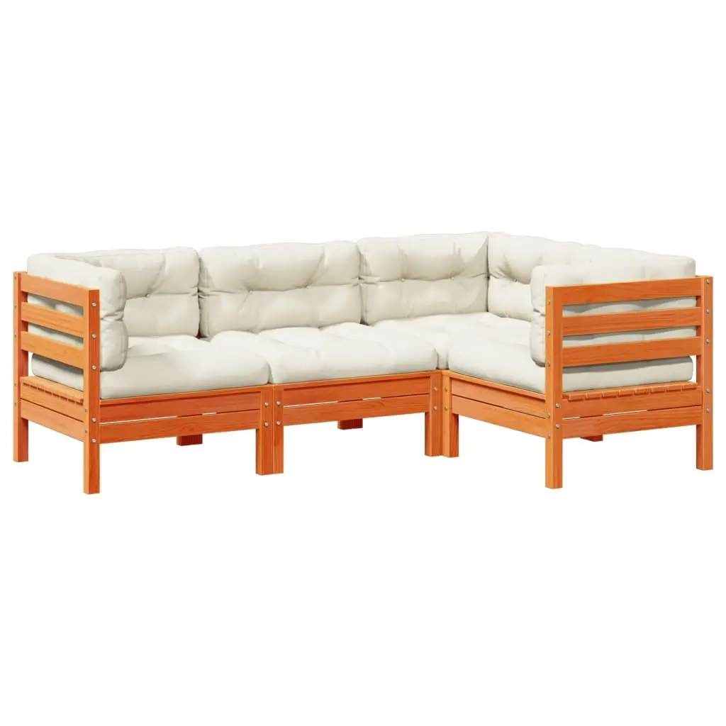4 Piece Garden Sofa Set with Cushions Wax Brown Solid Wood Pine 3299416 - Furniture