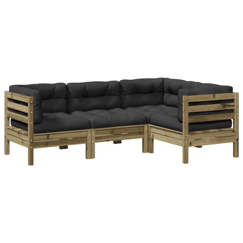 4 Piece Garden Sofa Set with Cushions Impregnated Wood Pine 3299418 - Furniture
