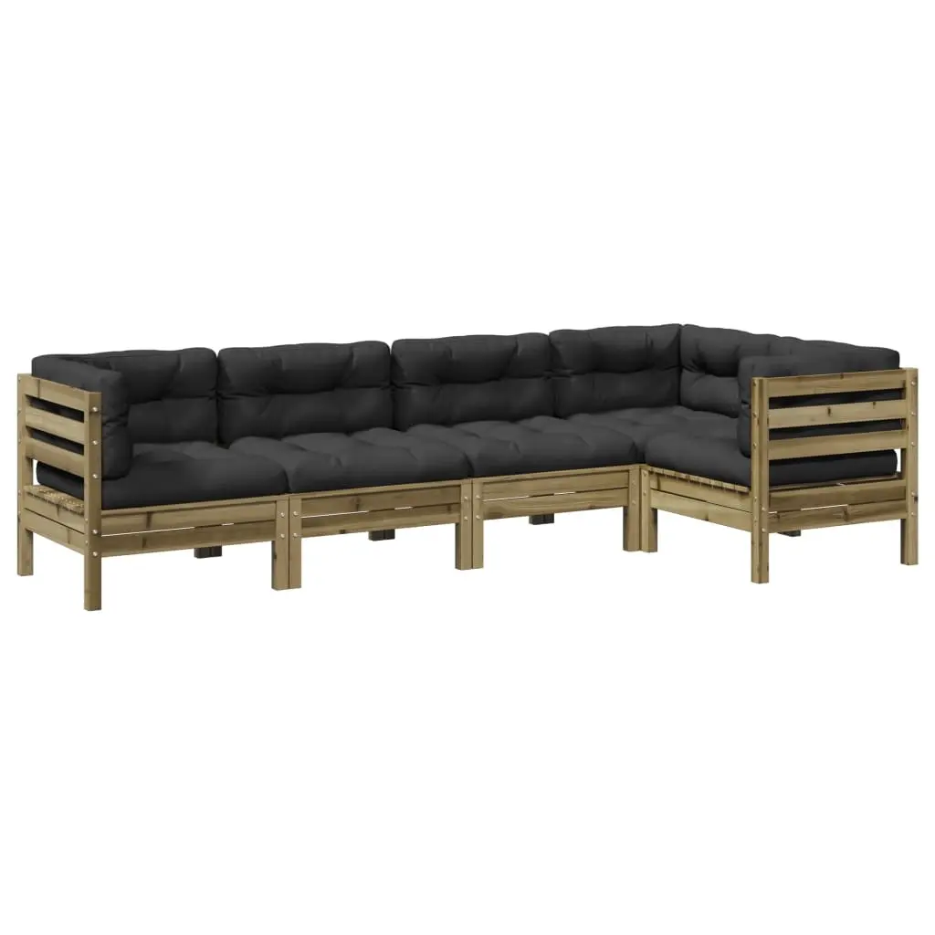 5 Piece Garden Sofa Set with Cushions Impregnated Wood Pine 3299440 - Furniture