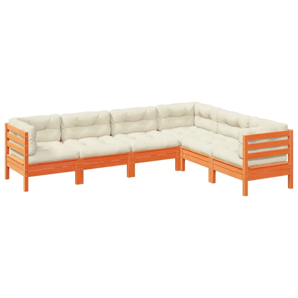 6 Piece Garden Sofa Set with Cushions Wax Brown Solid Wood Pine 3299460 - Furniture
