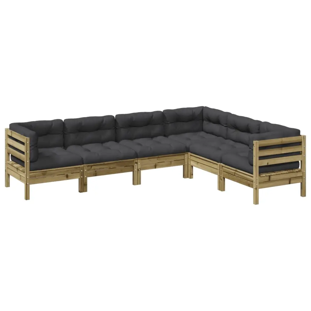 6 Piece Garden Sofa Set with Cushions Impregnated Wood Pine 3299462 - Furniture