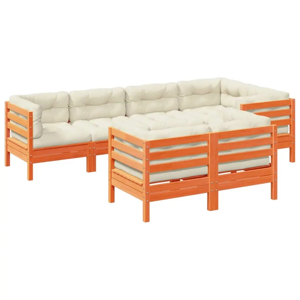 7 Piece Garden Sofa Set with Cushions Wax Brown Solid Wood Pine 3299497 - Furniture
