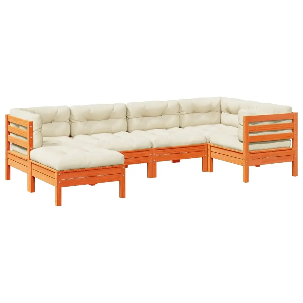 6 Piece Garden Sofa Set with Cushions Wax Brown Solid Wood Pine 3299527 - Furniture