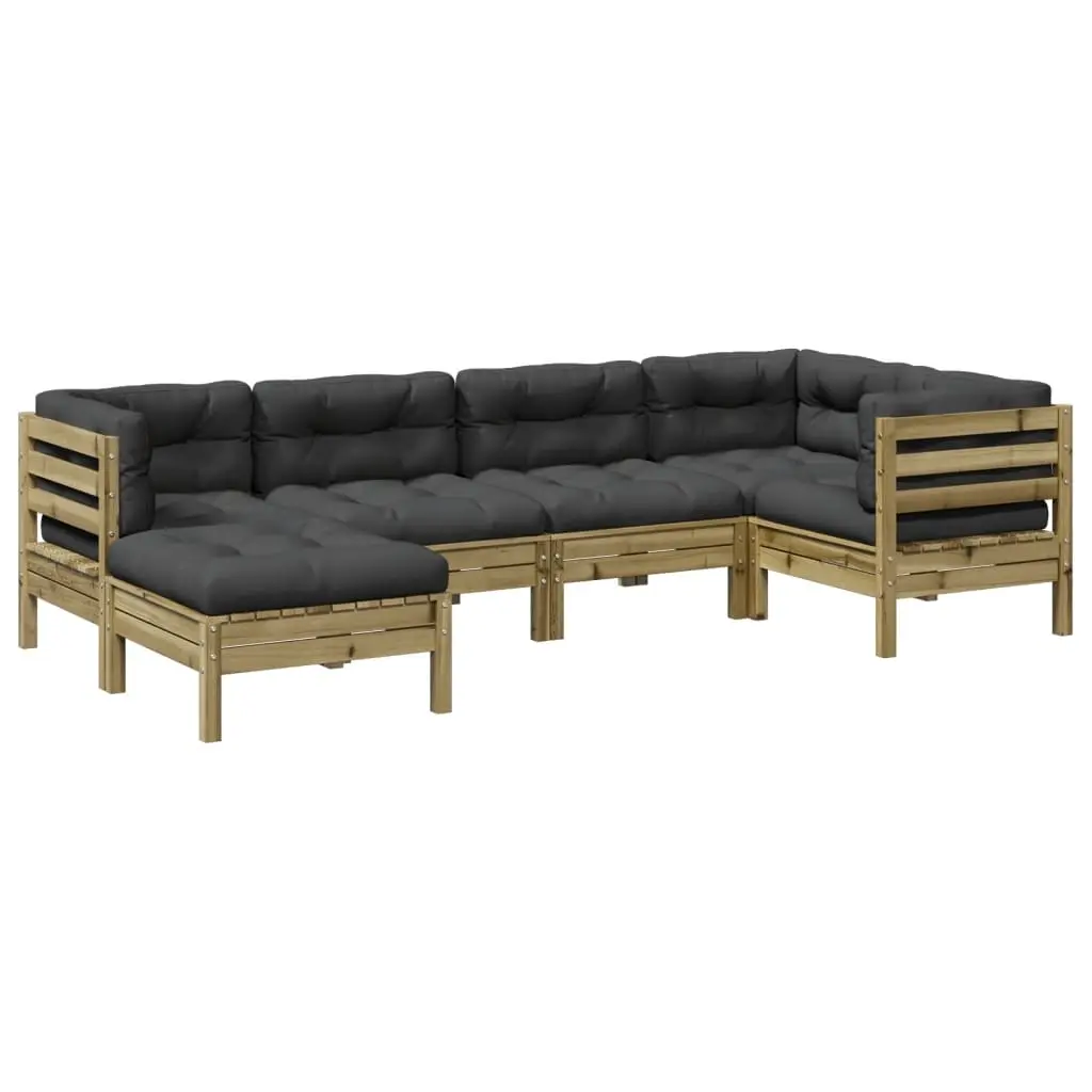 6 Piece Garden Sofa Set with Cushions Impregnated Wood Pine 3299529 - Furniture