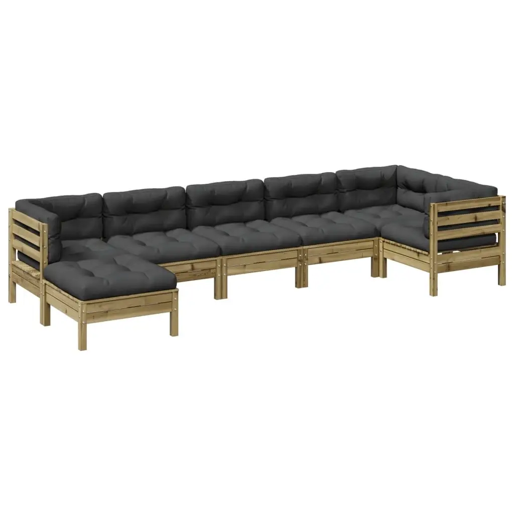 7 Piece Garden Sofa Set with Cushions Impregnated Wood Pine 3299551 - Furniture