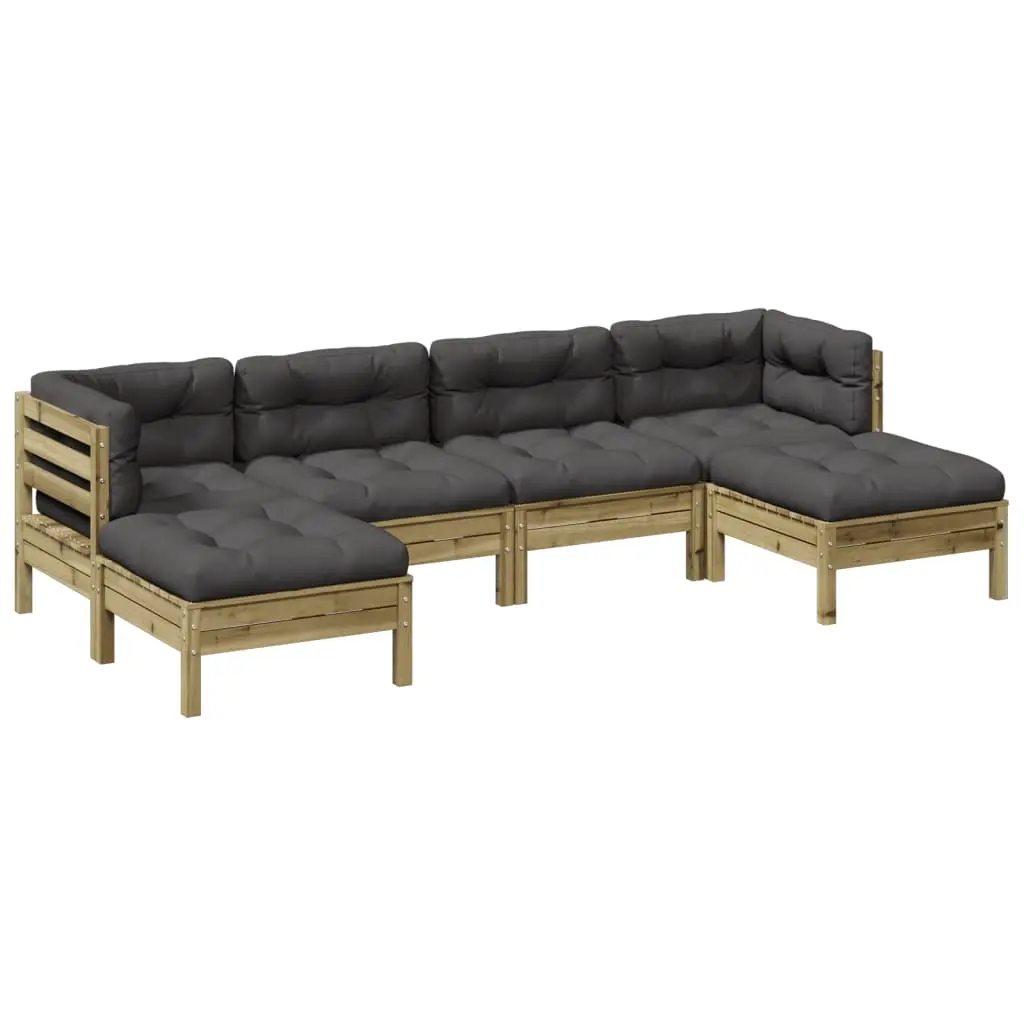 6 Piece Garden Sofa Set with Cushions Impregnated Wood Pine 3299573 - Furniture