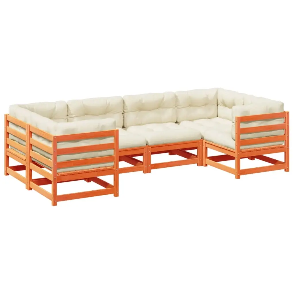 6 Piece Garden Sofa Set with Cushions Wax Brown Solid Wood Pine 3299608 - Furniture