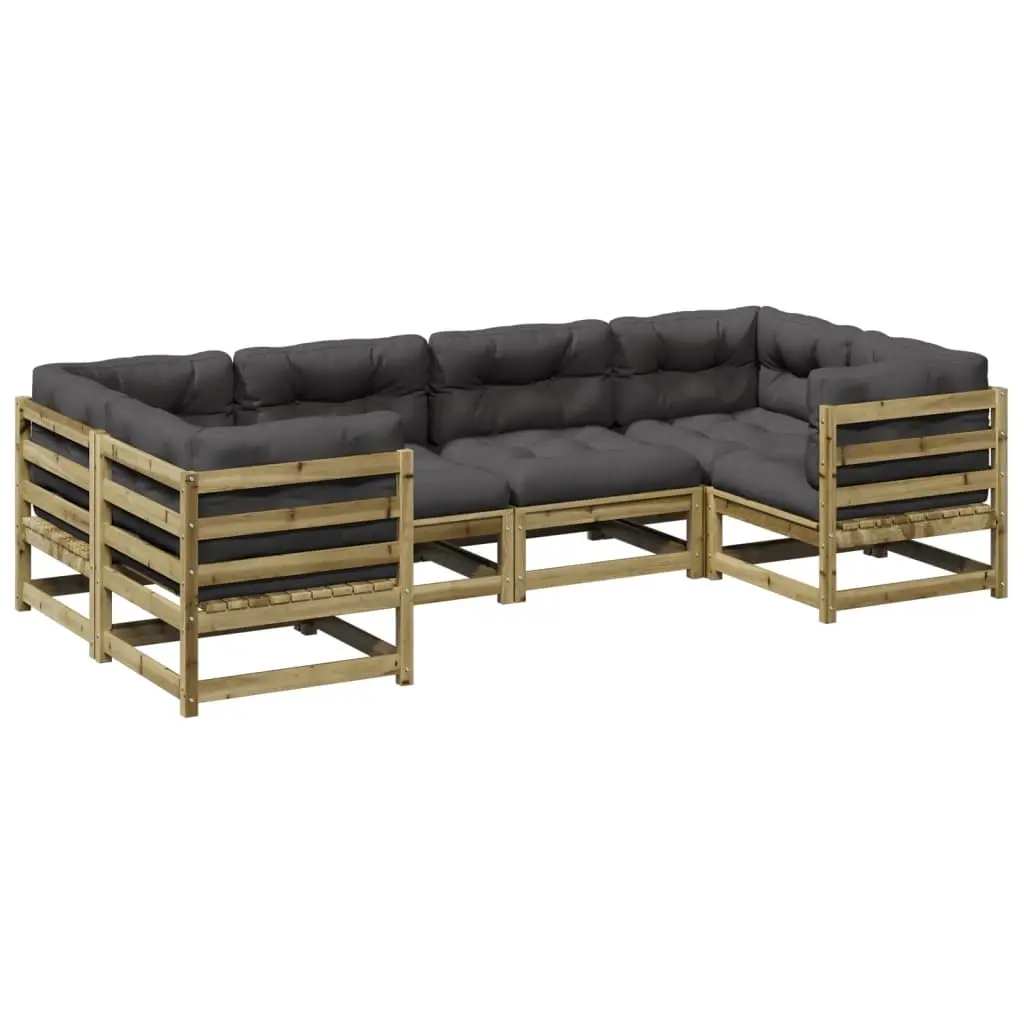 6 Piece Garden Sofa Set with Cushions Impregnated Wood Pine 3299610 - Furniture