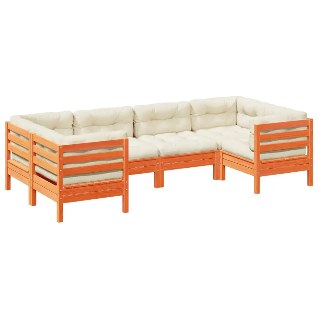 6 Piece Garden Sofa Set with Cushions Wax Brown Solid Wood Pine 3299611 - Furniture