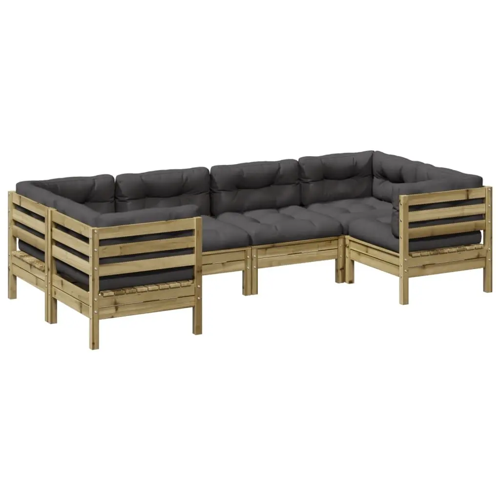6 Piece Garden Sofa Set with Cushions Impregnated Wood Pine 3299613 - Furniture