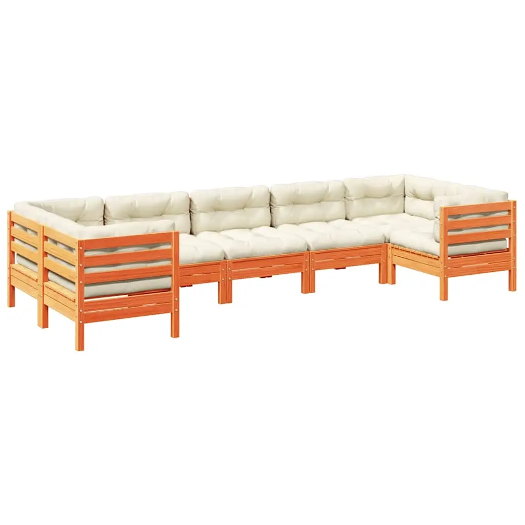 7 Piece Garden Sofa Set with Cushions Wax Brown Solid Wood Pine 3299622 - Furniture