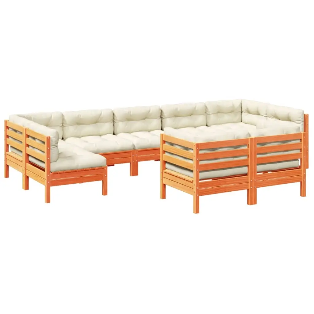 9 Piece Garden Sofa Set with Cushions Wax Brown Solid Wood Pine 3299633 - Furniture