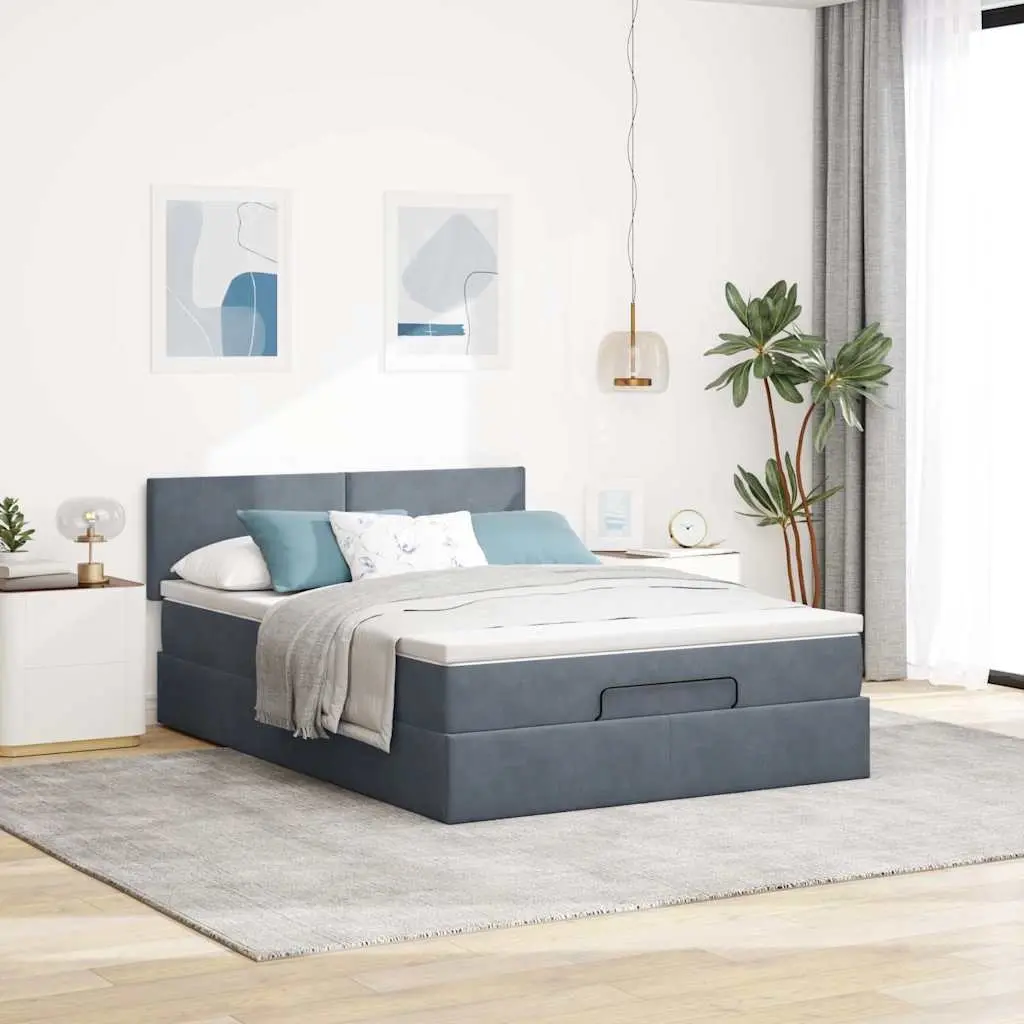 Ottoman Bed with Mattress Dark Grey Queen Velvet 3311731 - Furniture