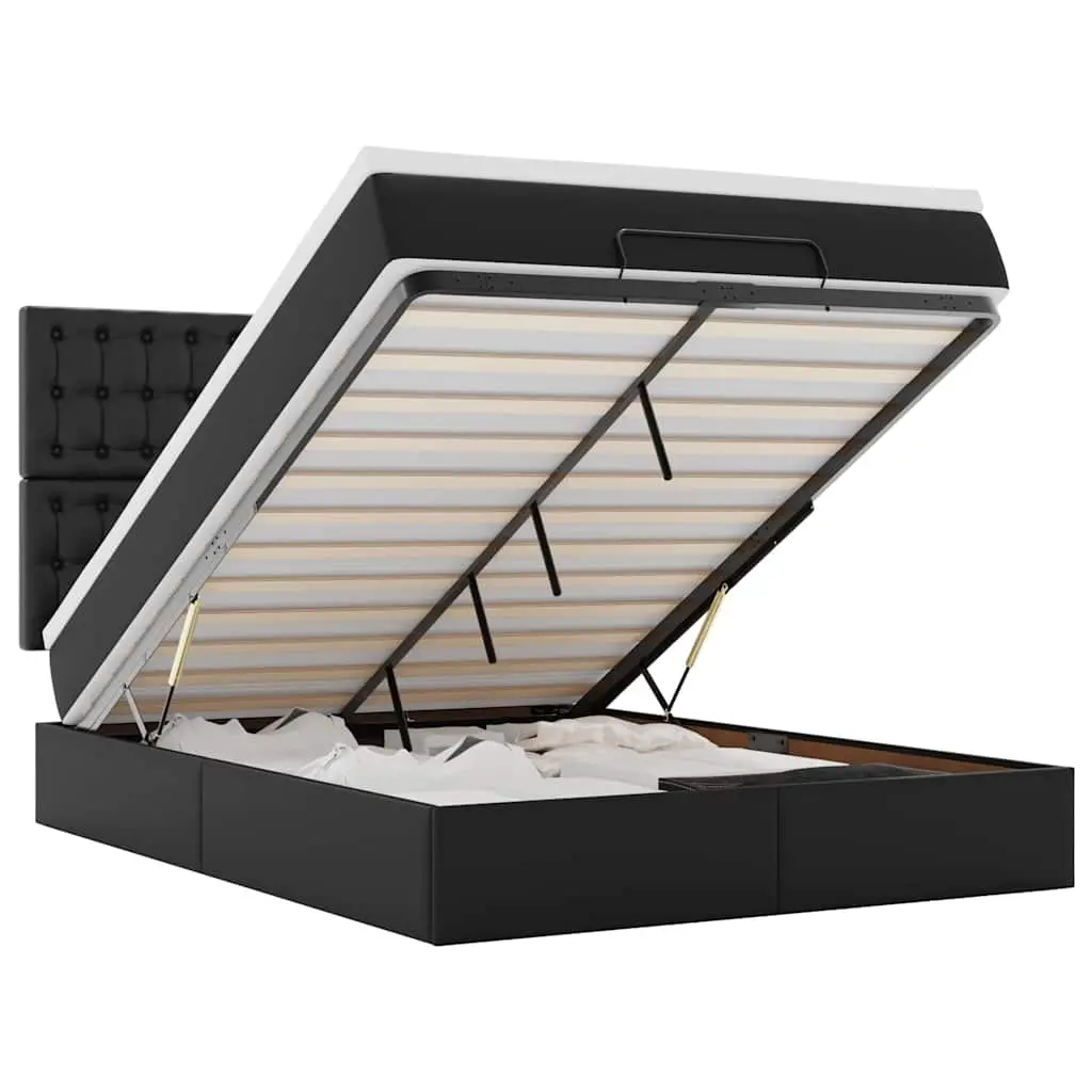 Ottoman Bed with Mattress Black Double Faux Leather 3313026 - Furniture