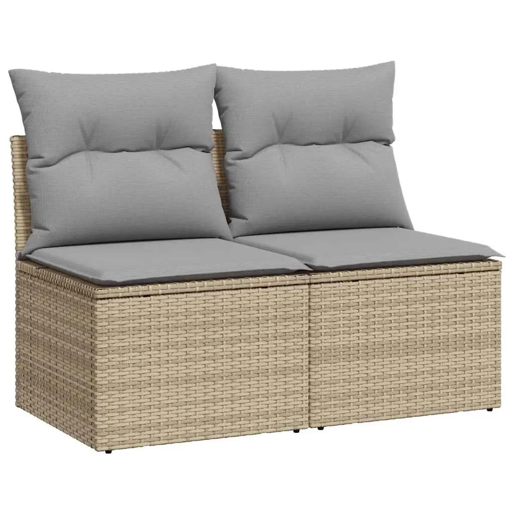 2 Piece Garden Sofa Set with Cushions Beige Poly Rattan Acacia 3325235 - Furniture