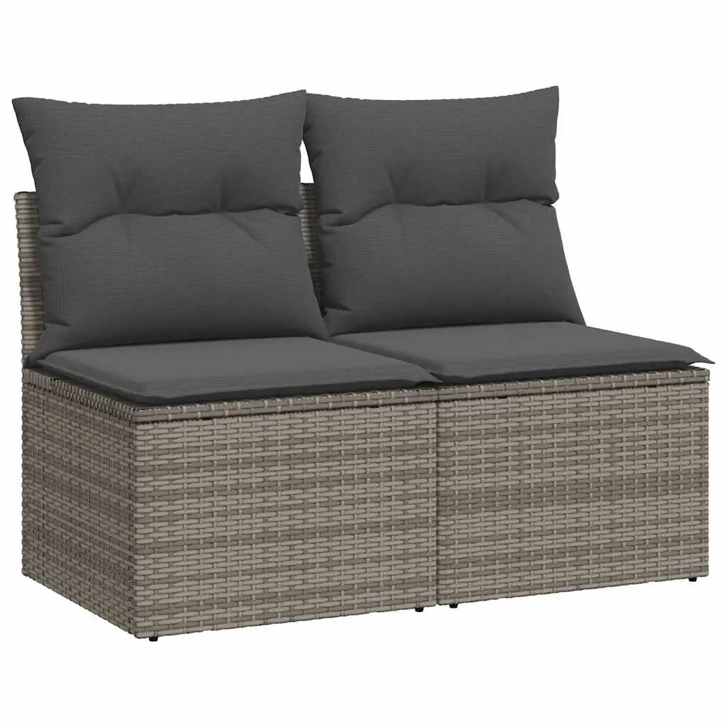 2 Piece Garden Sofa Set with Cushions Grey Poly Rattan Acacia 3325236 - Furniture