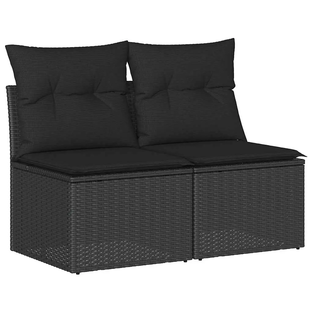 2 Piece Garden Sofa Set with Cushions Black Poly Rattan Acacia 3325241 - Furniture