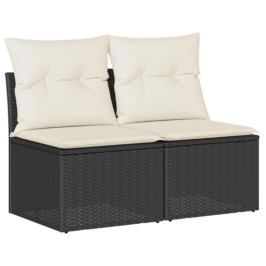 2 Piece Garden Sofa Set with Cushions Black Poly Rattan Acacia 3325242 - Furniture