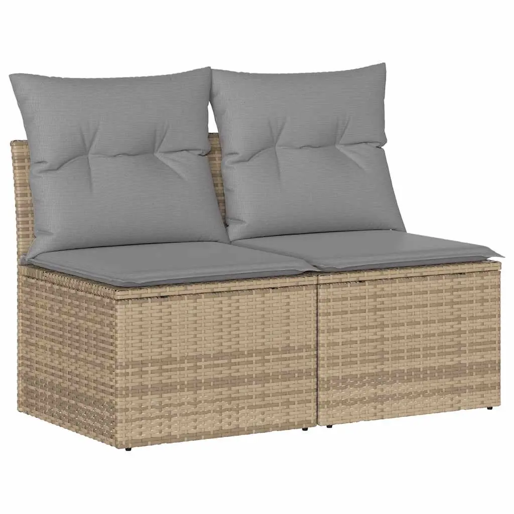 2 Piece Garden Sofa Set with Cushions Beige Poly Rattan Acacia 3325245 - Furniture