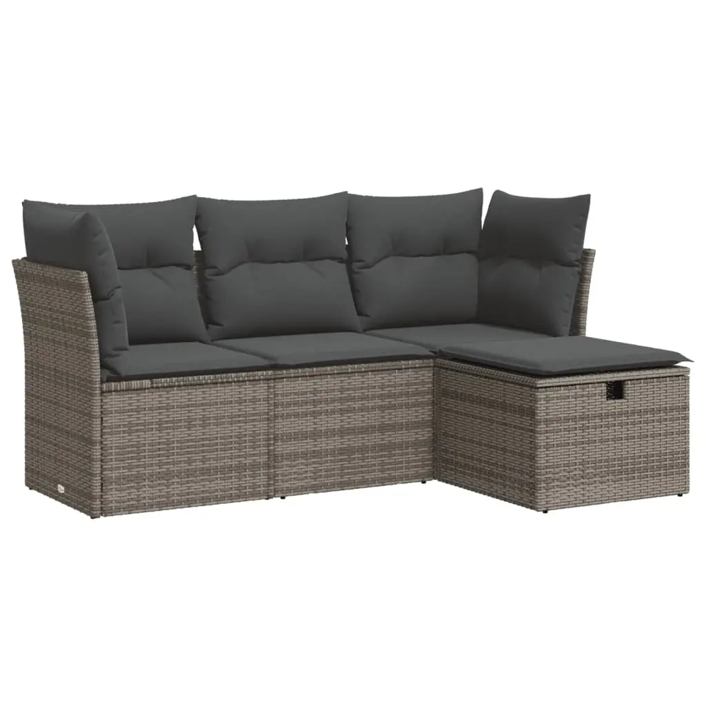 4 Piece Garden Sofa Set with Cushions Grey Poly Rattan 3325256 - Furniture