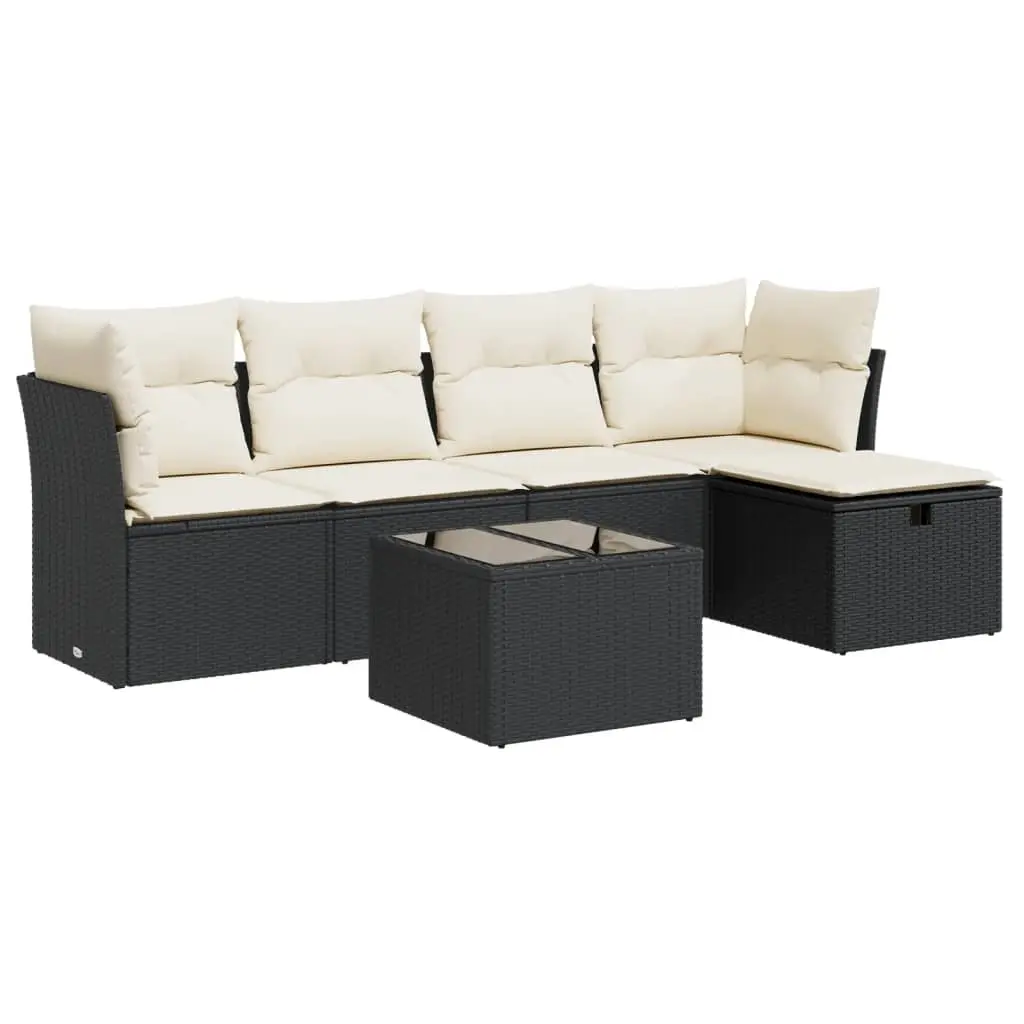 6 Piece Garden Sofa Set with Cushions Black Poly Rattan 3325272 - Furniture