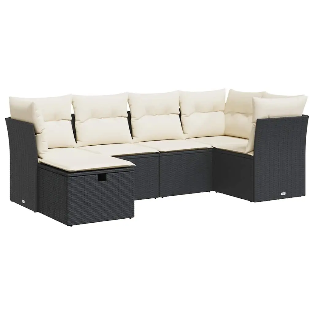 6 Piece Garden Sofa Set with Cushions Black Poly Rattan 3325282 - Furniture