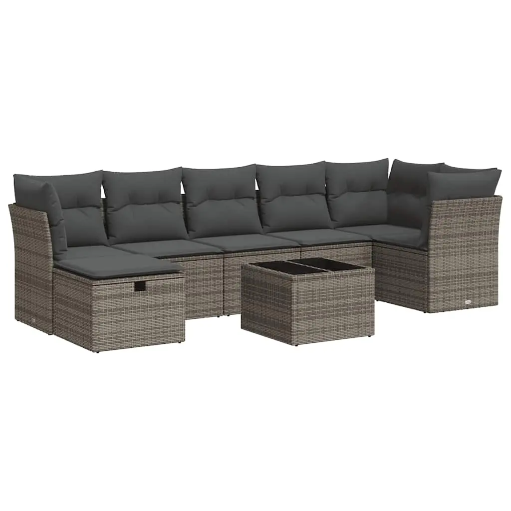 8 Piece Garden Sofa Set with Cushions Grey Poly Rattan 3325316 - Furniture