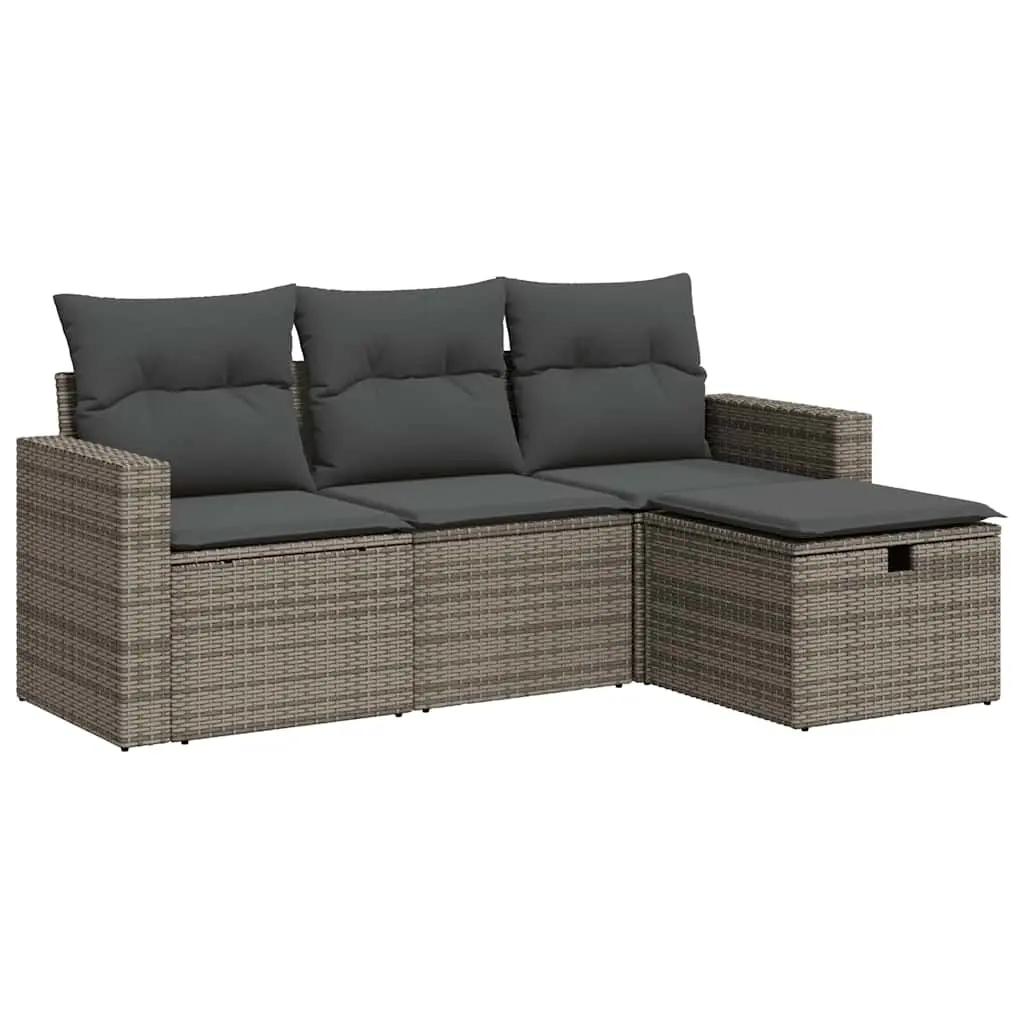 4 Piece Garden Sofa Set with Cushions Grey Poly Rattan 3325356 - Furniture