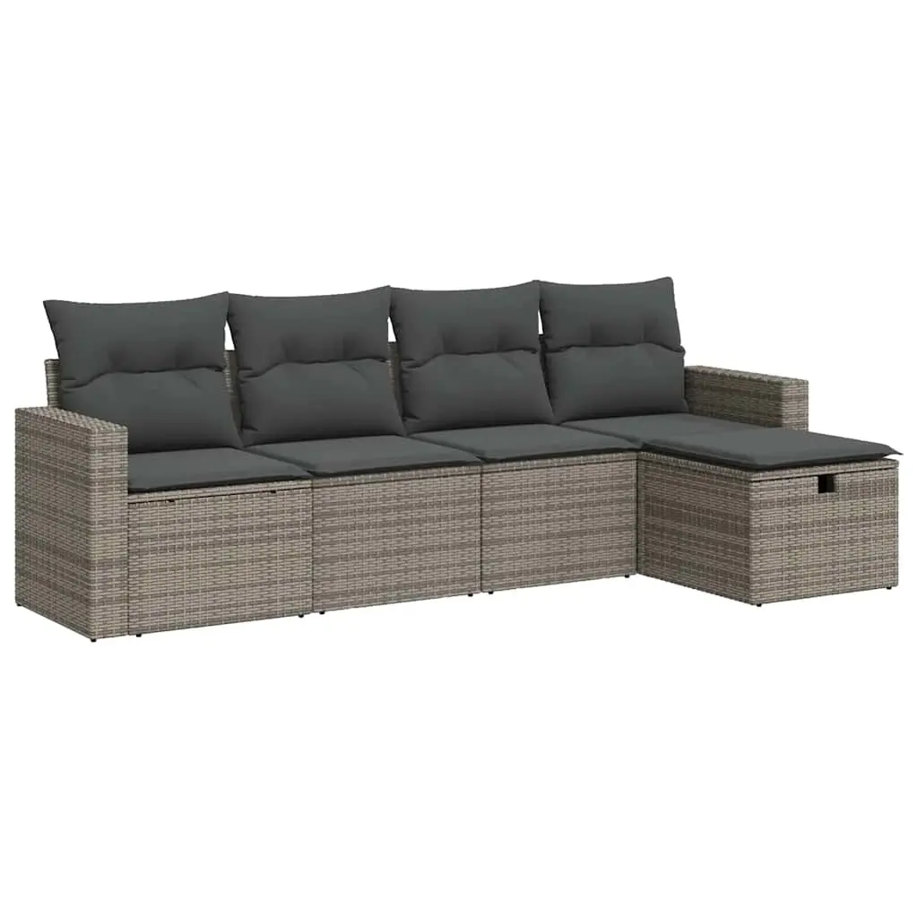 5 Piece Garden Sofa Set with Cushions Grey Poly Rattan 3325366 - Furniture