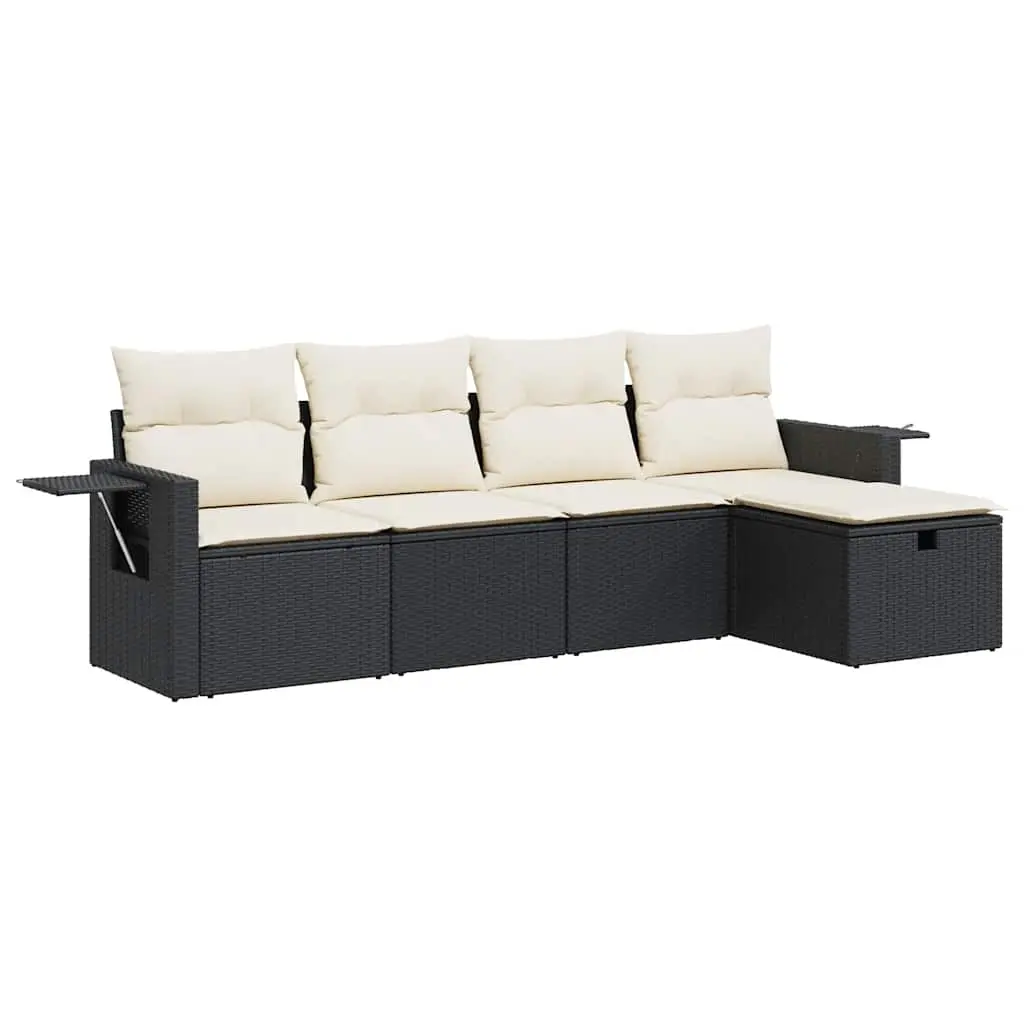 5 Piece Garden Sofa Set with Cushions Black Poly Rattan 3325462 - Furniture