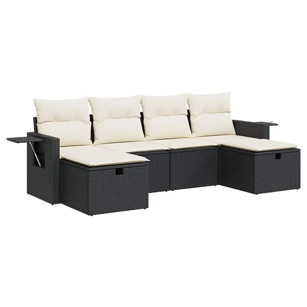 6 Piece Garden Sofa Set with Cushions Black Poly Rattan 3325522 - Furniture