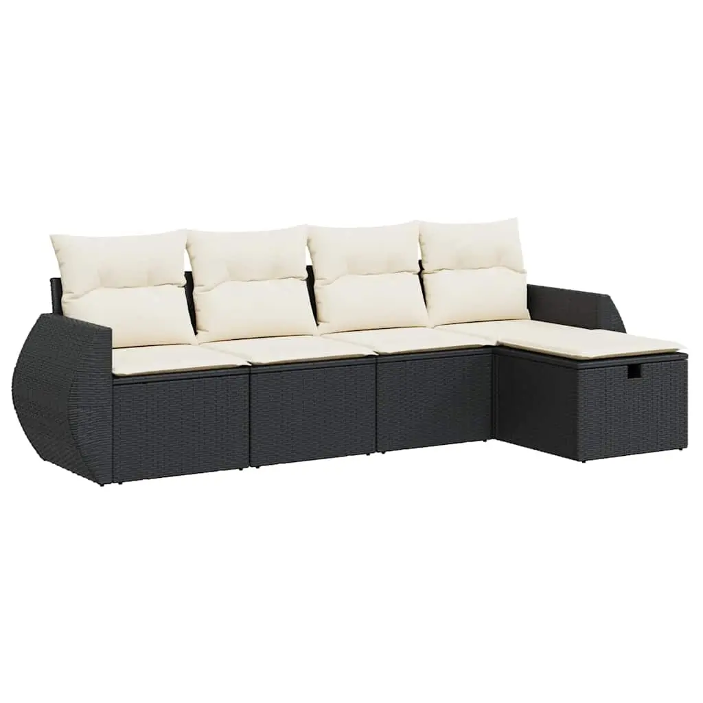 5 Piece Garden Sofa Set with Cushions Black Poly Rattan 3325562 - Furniture