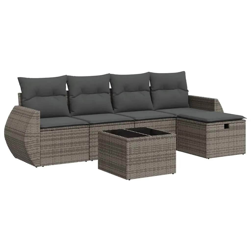 6 Piece Garden Sofa Set with Cushions Grey Poly Rattan 3325576 - Furniture