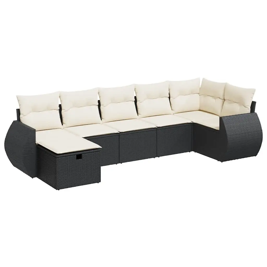 7 Piece Garden Sofa Set with Cushions Black Poly Rattan 3325602 - Furniture