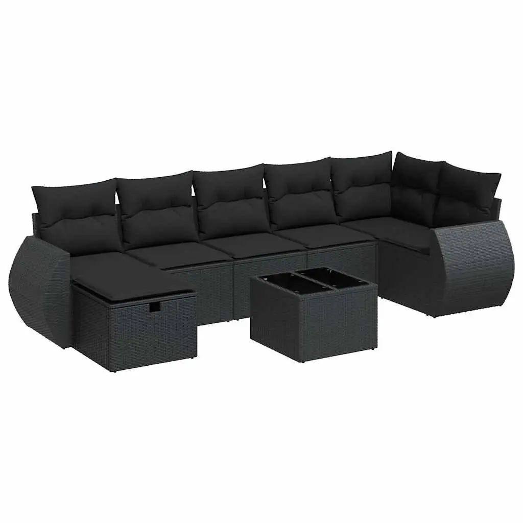 8 Piece Garden Sofa Set with Cushions Black Poly Rattan 3325611 - Furniture
