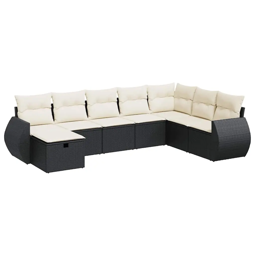 8 Piece Garden Sofa Set with Cushions Black Poly Rattan 3325632 - Furniture