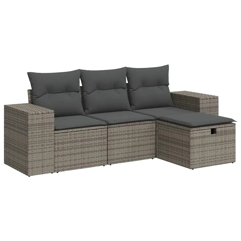 4 Piece Garden Sofa Set with Cushions Grey Poly Rattan 3325656 - Furniture