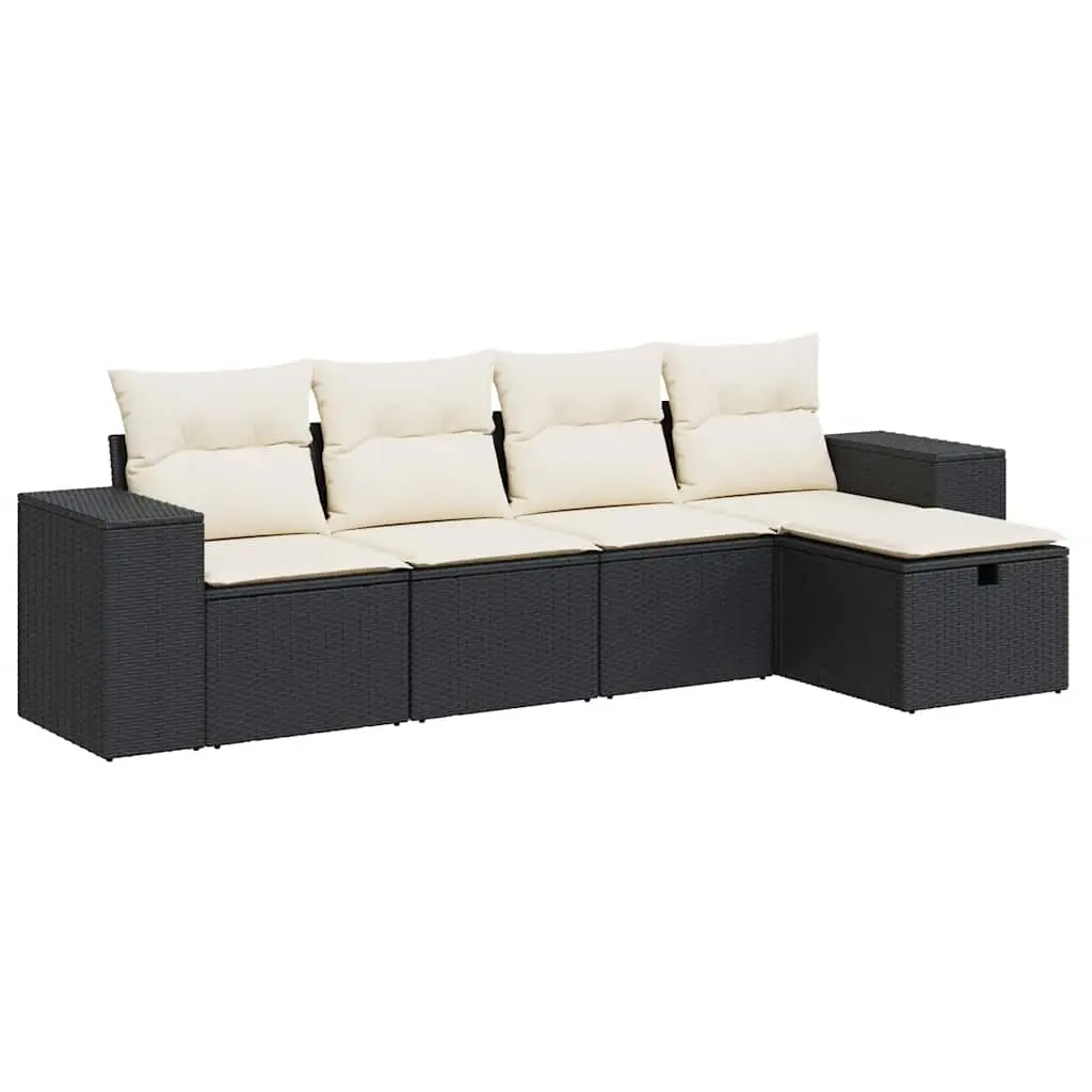 5 Piece Garden Sofa Set with Cushions Black Poly Rattan 3325662 - Furniture